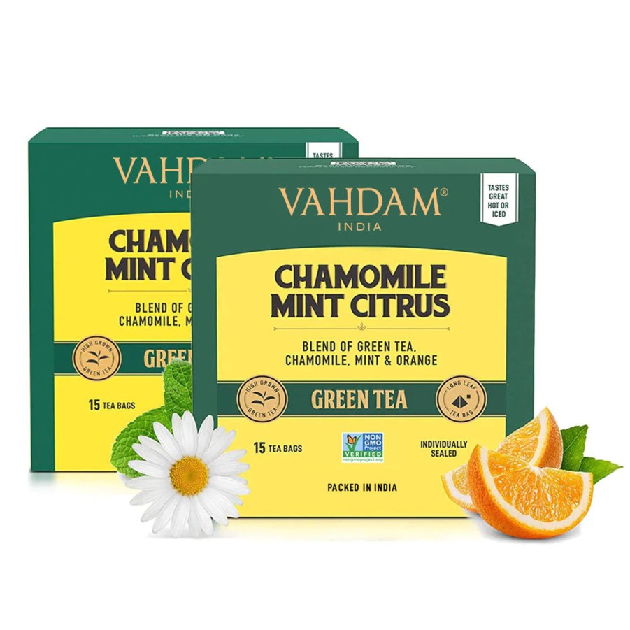 Teas VAHDAM Green Tea | Chamomile Mint Citrus Green Tea, 30 Count (15X2)