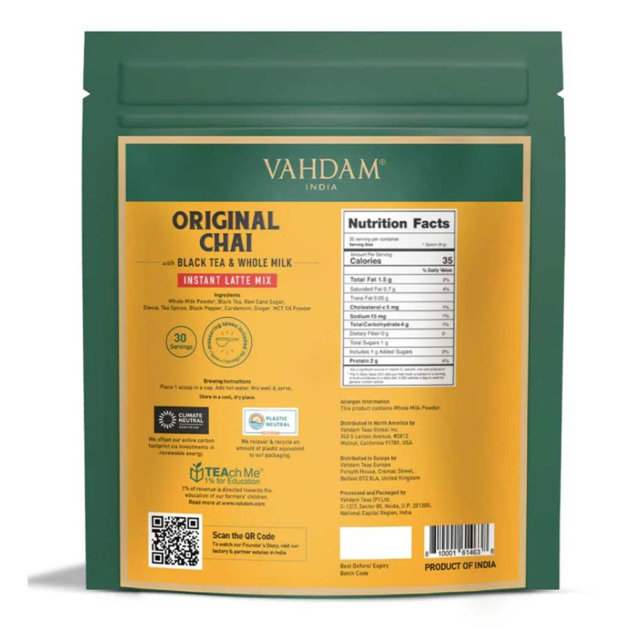 Teas VAHDAM Chai Latte | Original Chai Latte, Instant Mix, 8.47 Oz