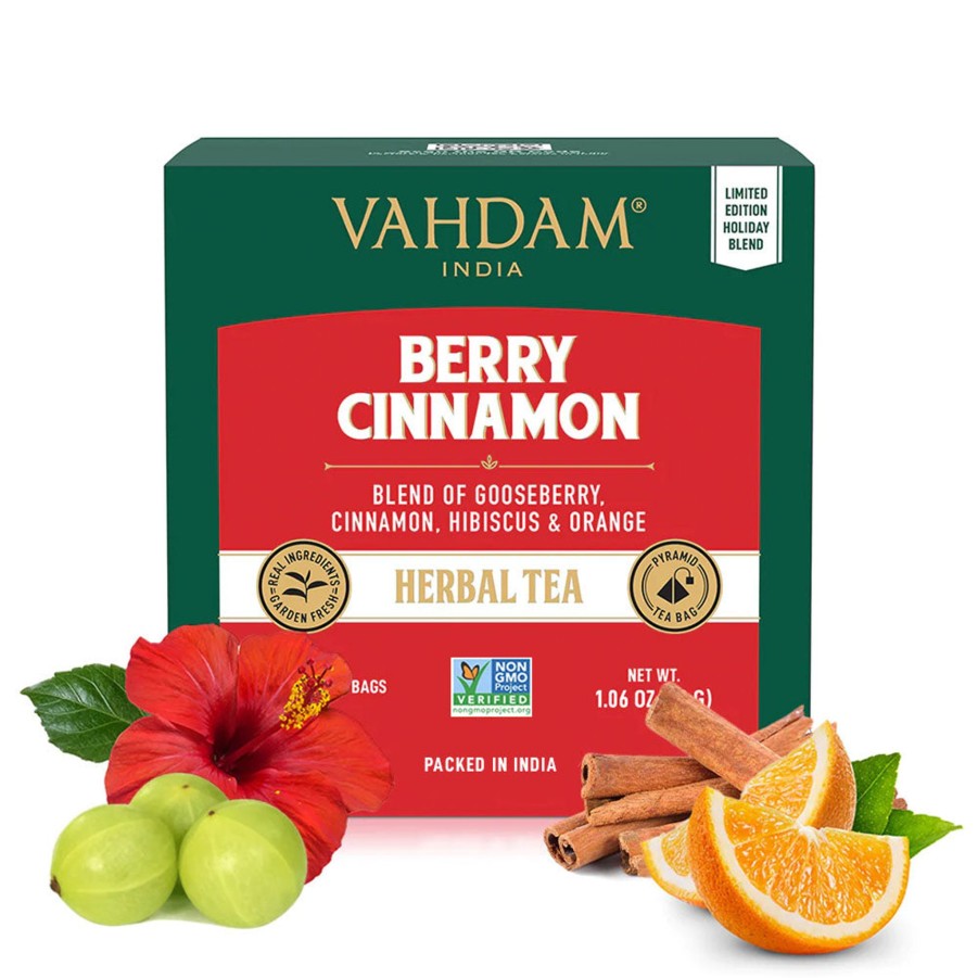 Teas VAHDAM Herbal Tea | Berry Cinnamon Herbal Tea Tisane, 15 Count