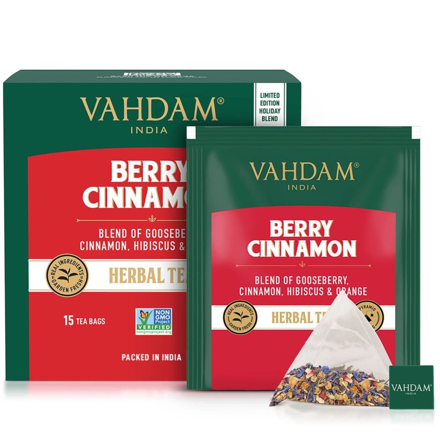 Teas VAHDAM Herbal Tea | Berry Cinnamon Herbal Tea Tisane, 15 Count