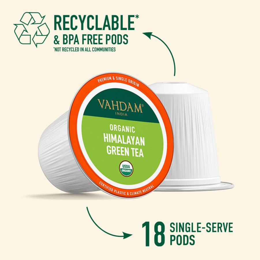 Teas VAHDAM Instant K-Cups | Organic Himalayan Green Tea: Single Serve Tea Pods