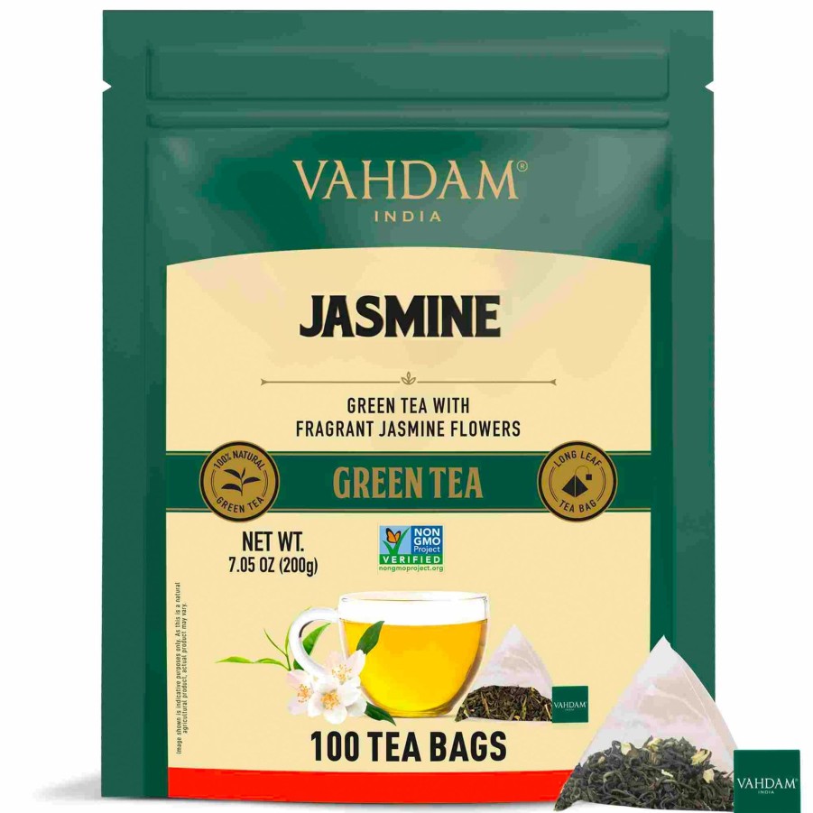 Teas VAHDAM Green Tea | Jasmine Green Tea, 100 Count