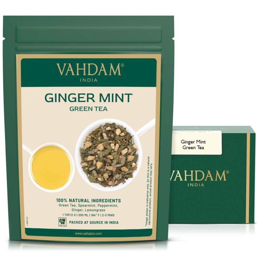 Teas VAHDAM Green Tea | Ginger Mint Green Tea, 7.06 Oz