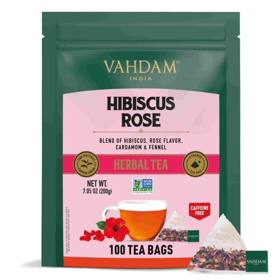 Teas VAHDAM Herbal Tea | Hibiscus Rose Herbal Tea Tisane, 100 Count