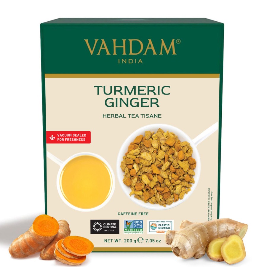 Teas VAHDAM Herbal Tea | Turmeric Ginger Herbal Tea Tisane, 7.06 Oz