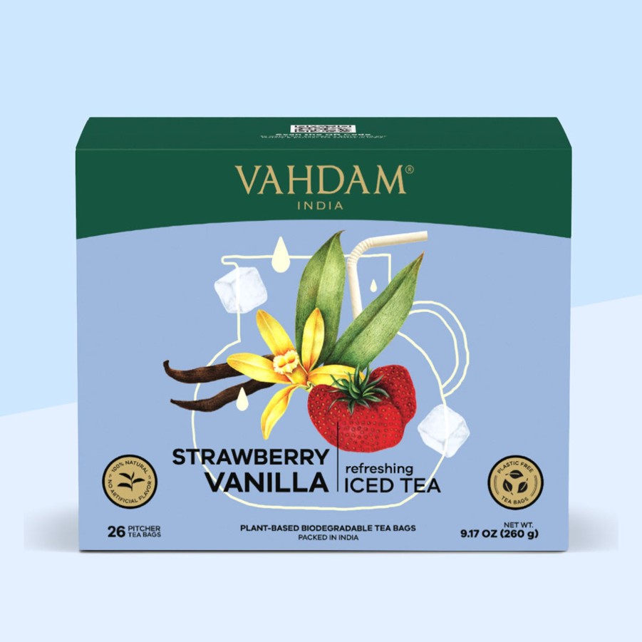 Teas VAHDAM Iced Tea | Strawberry Vanilla Iced | 26 Pitcher Tea Bags