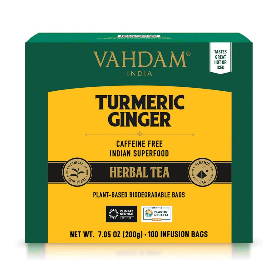 Teas VAHDAM Herbal Tea | Turmeric Ginger Herbal Tea Tisane, 100 Count