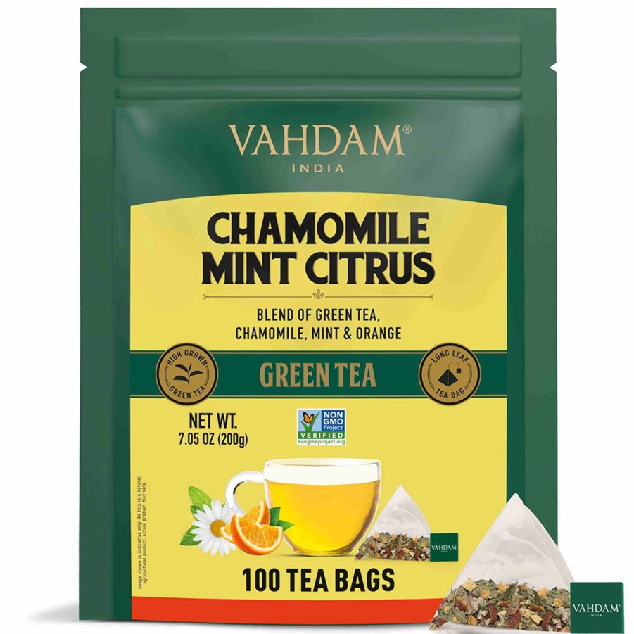 Teas VAHDAM Green Tea | Chamomile Mint Citrus Green Tea, 100 Count