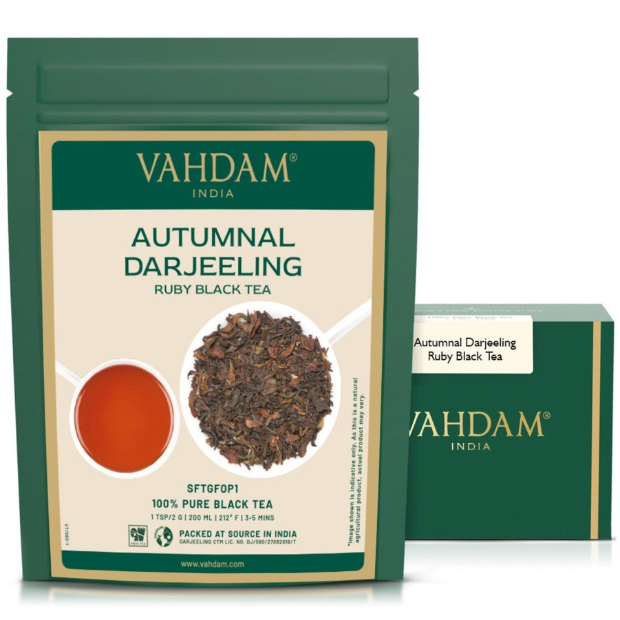 Teas VAHDAM Black Tea | Autumnal Ruby Darjeeling Black Tea, 3.53 Oz