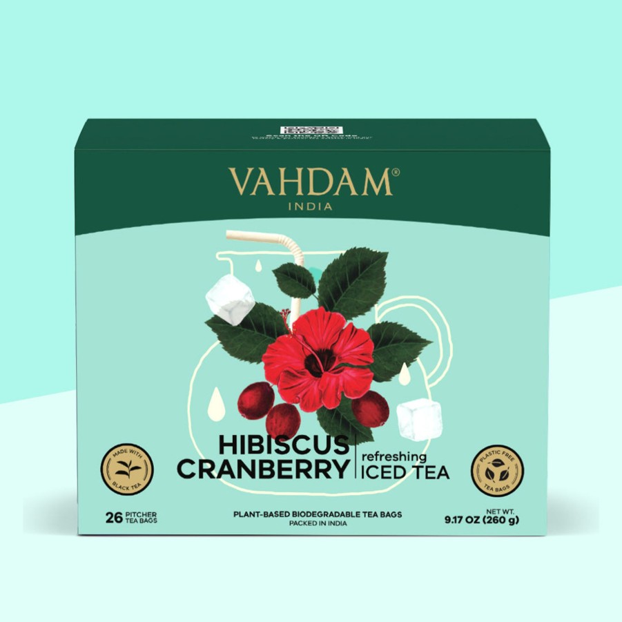 Teas VAHDAM Iced Tea | Hibiscus Cranberry Iced Tea | 26 Pitcher Tea Bags