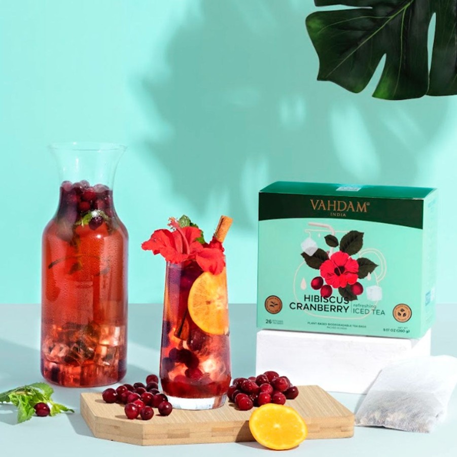 Teas VAHDAM Iced Tea | Hibiscus Cranberry Iced Tea | 26 Pitcher Tea Bags