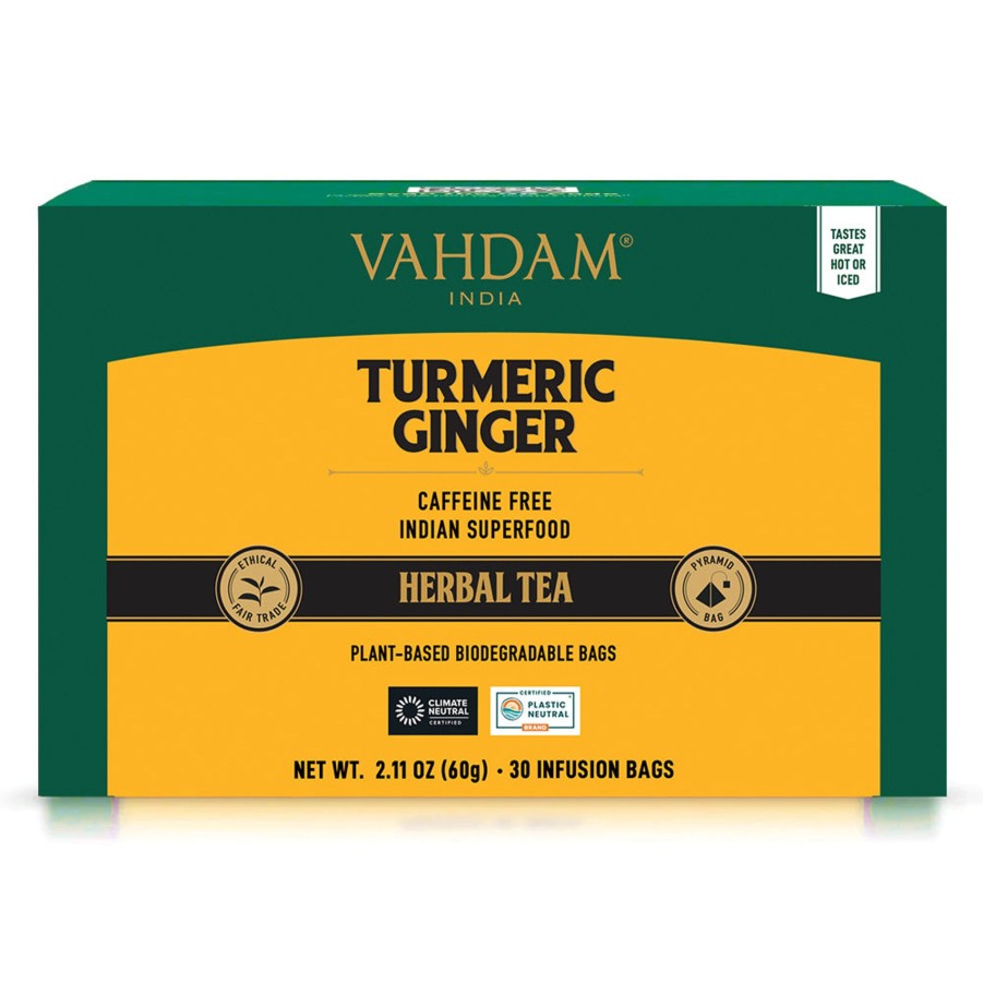 Teas VAHDAM Herbal Tea | Turmeric Ginger Herbal Tea Tisane, 30 Count