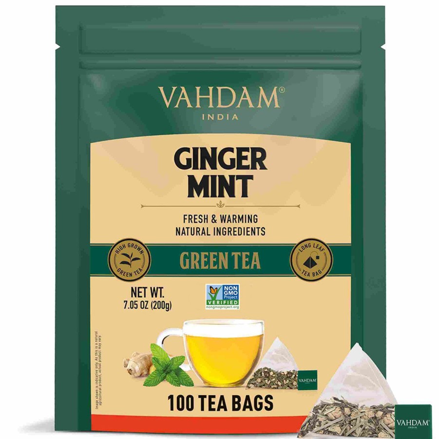 Teas VAHDAM Green Tea | Ginger Mint Green Tea, 100 Count