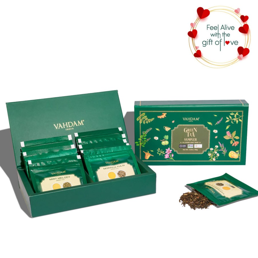 Teas VAHDAM Green Tea | Green Tea Loose Leafvalentine'S Day Sampler, 10 Teas