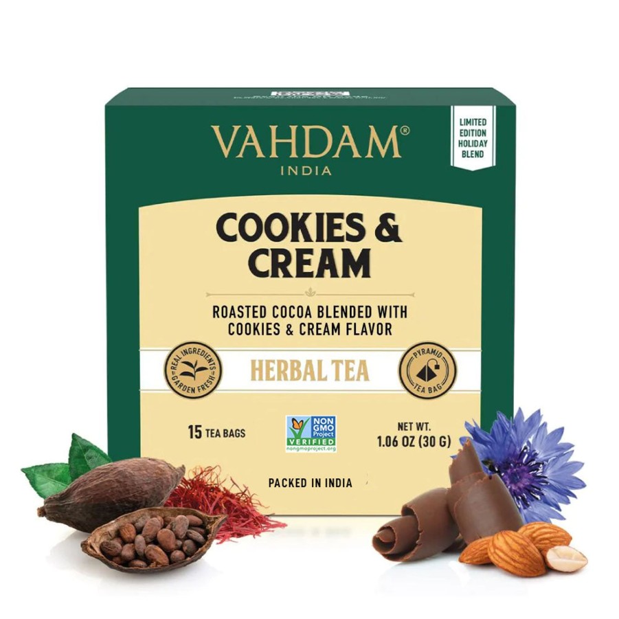 Teas VAHDAM Herbal Tea | Cookies & Cream Herbal Tea Tisane, 15 Count