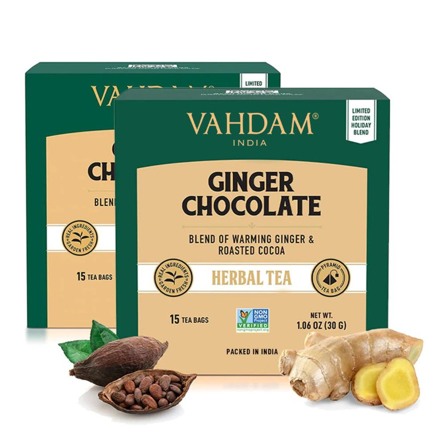 Teas VAHDAM Herbal Tea | Ginger Chocolate Herbal Tea Tisane, 30 Count (15X2)