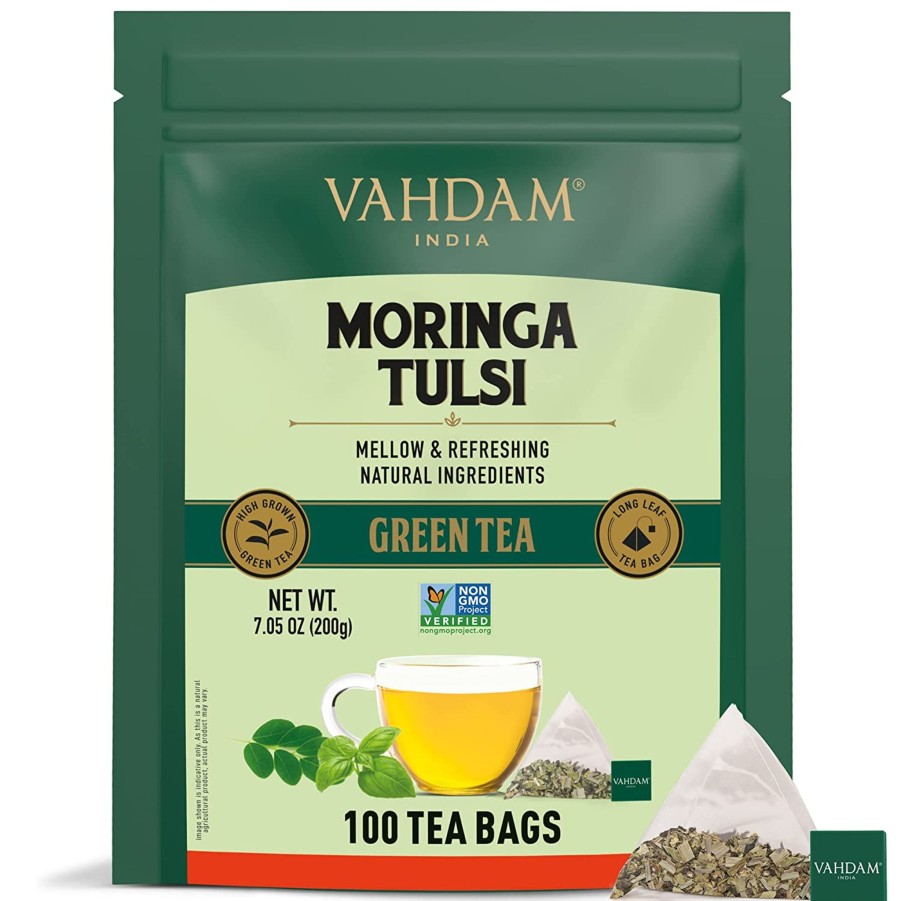 Teas VAHDAM Green Tea | Moringa Tulsi Green Tea, 100 Count