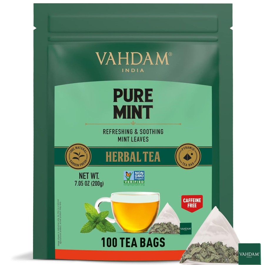 Teas VAHDAM Herbal Tea | Pure Mint Herbal Tea Tisane, 100 Count